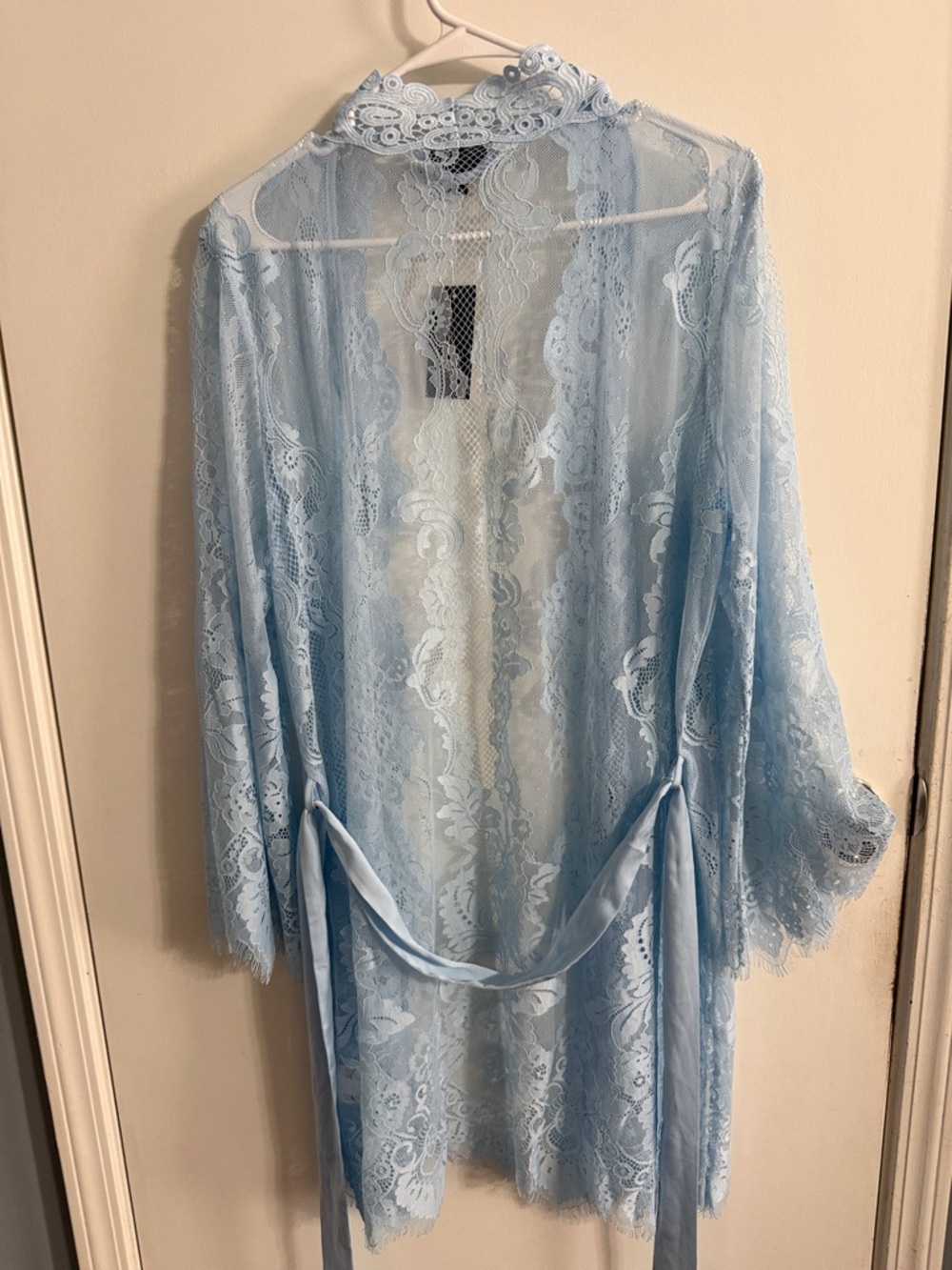 Worthington Light Blue Lace Short Robe with Waist Tie - Picture 6 of 6